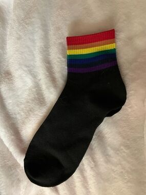 Black Ankle Socks with Rainbow Stripe Cuff - Men's